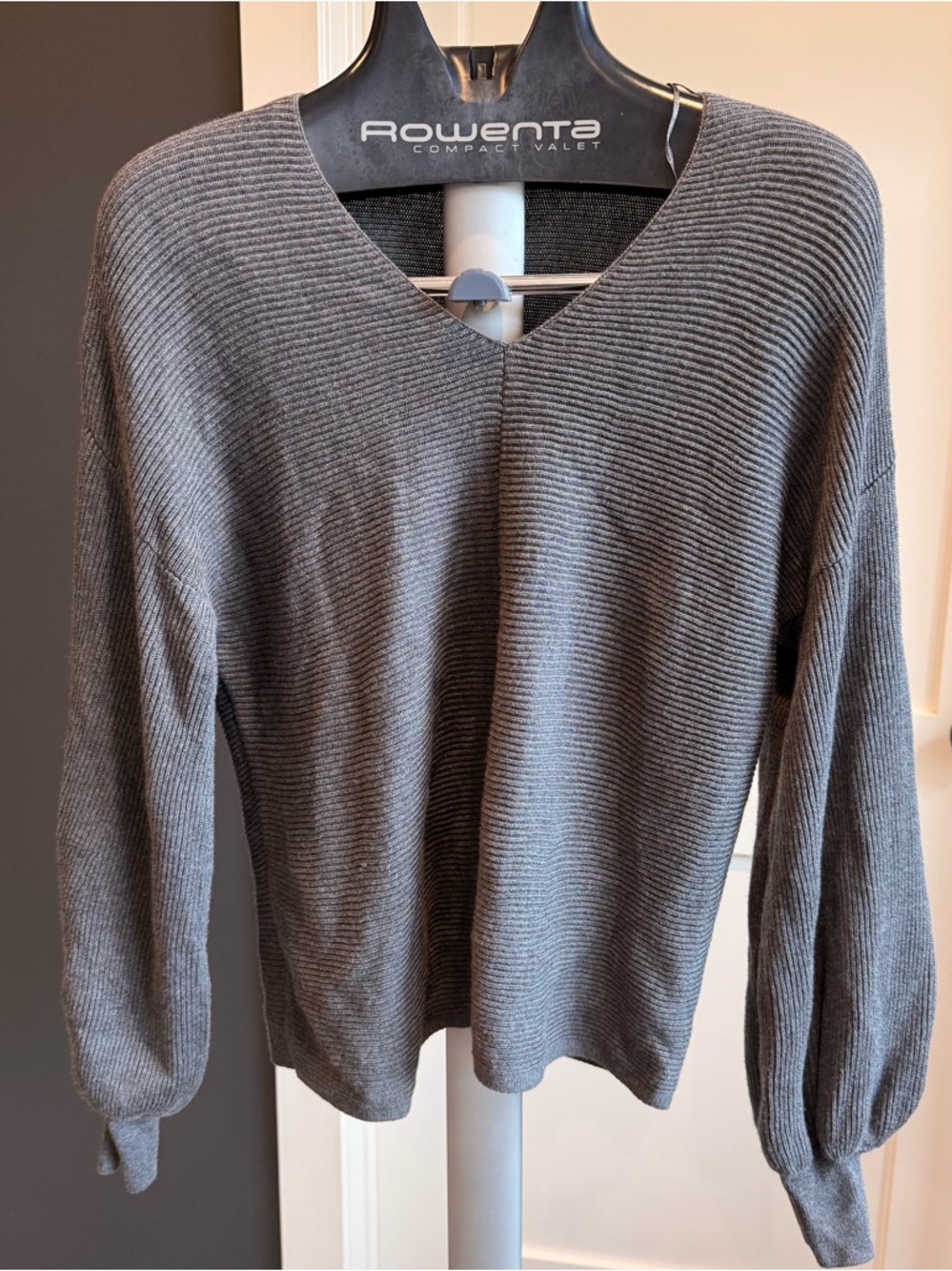 1. State V-Neck Ribbed Long-Sleeve Sweater - Gray